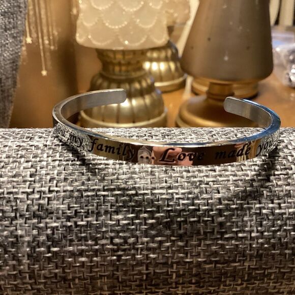 Shiny Silvertone Message Bangle Bracelet - Picture 6 of 8